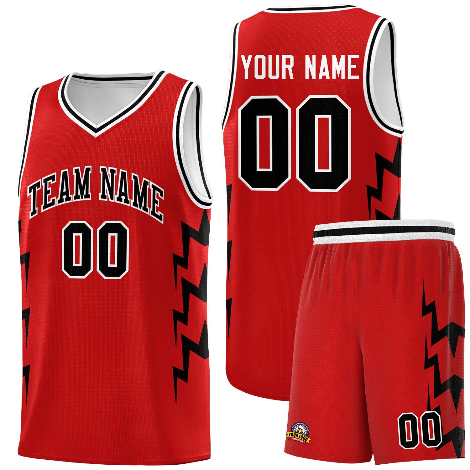 Custom Red Side Lightning Pattern Sports Uniform Basketball Jersey