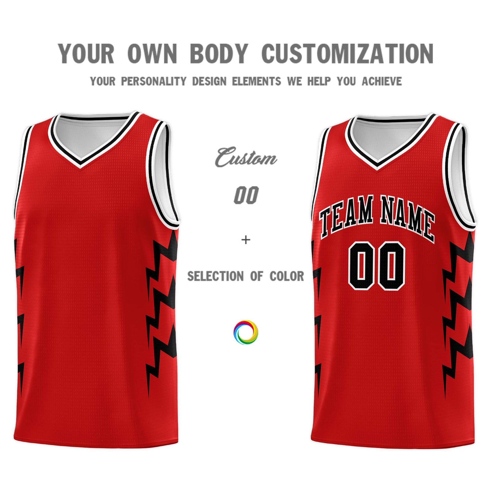Custom Red Side Lightning Pattern Sports Uniform Basketball Jersey