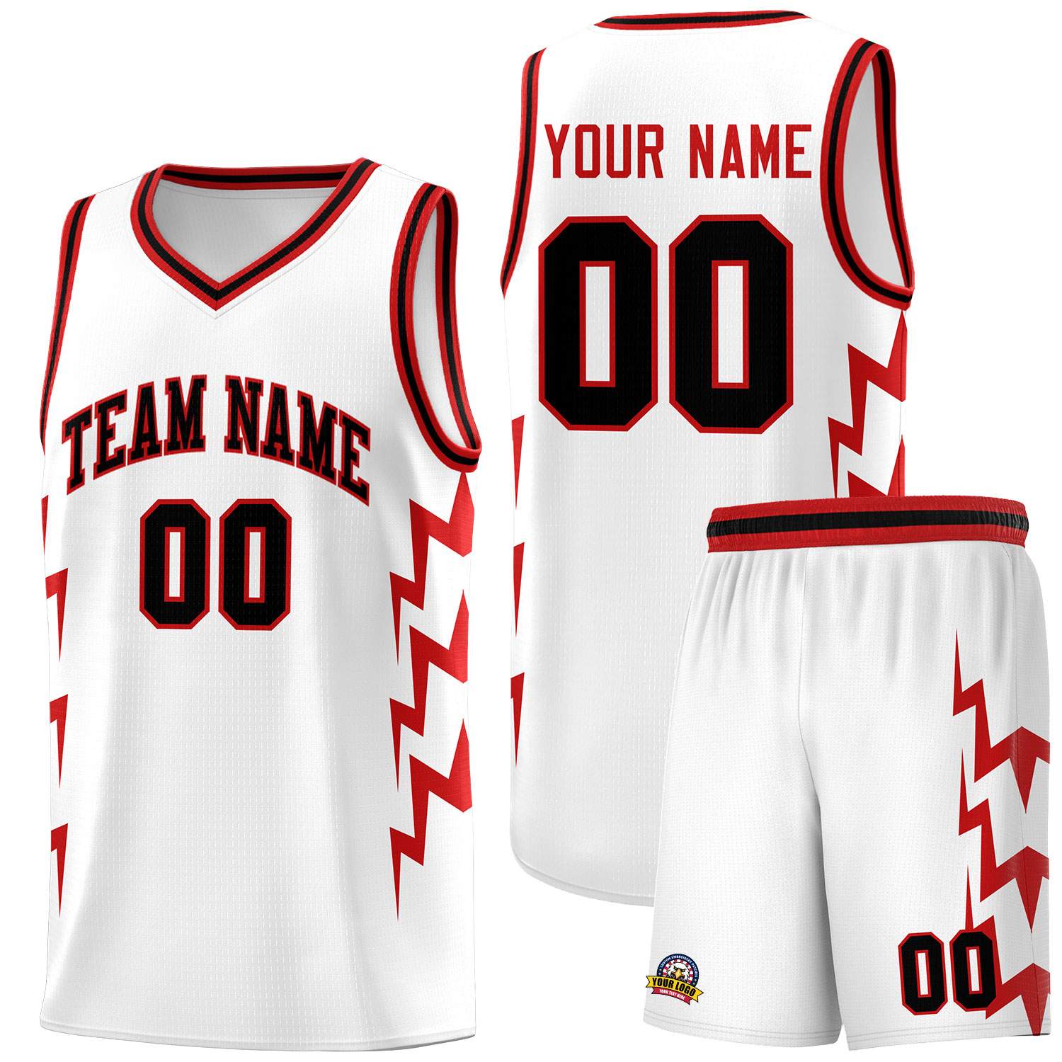Custom White Side Lightning Pattern Sports Uniform Basketball Jersey