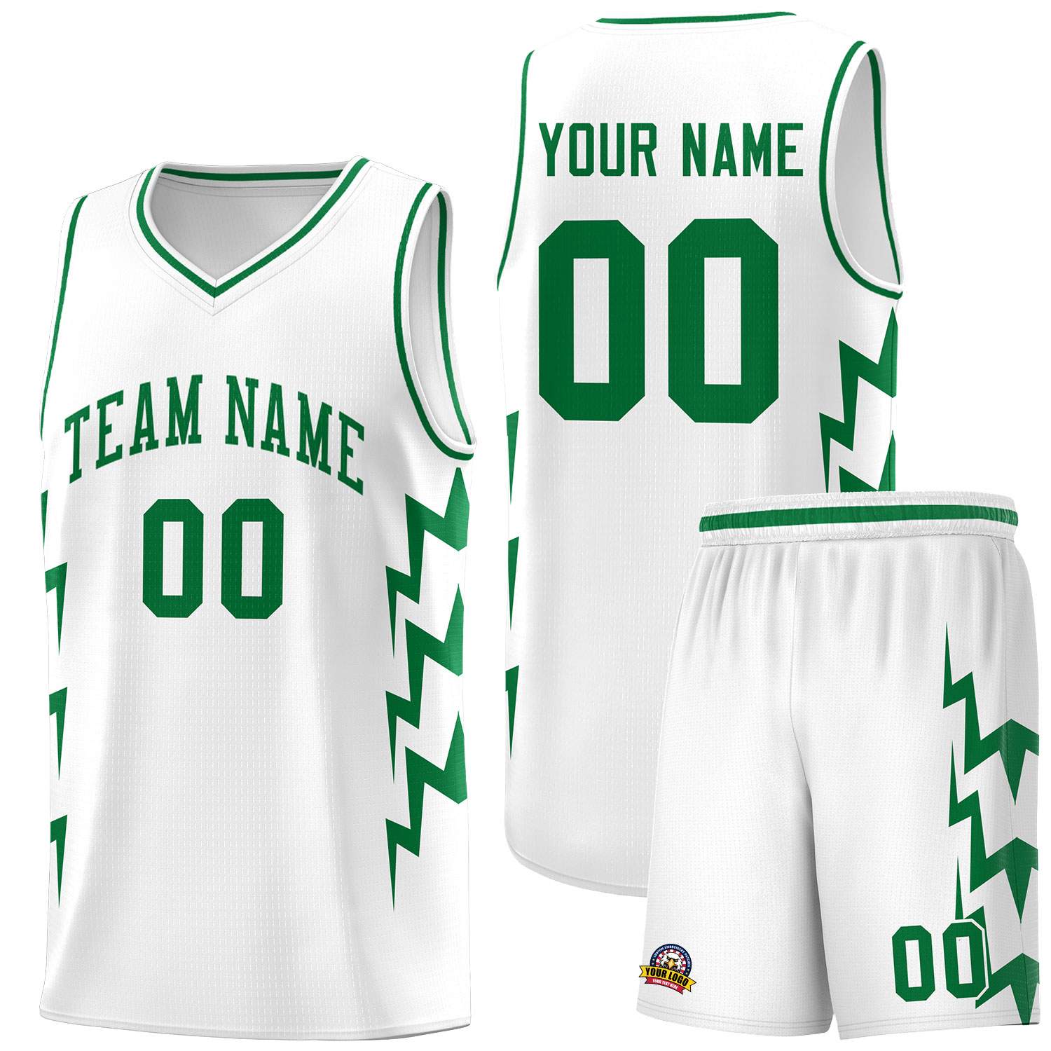 Custom White Side Lightning Pattern Sports Uniform Basketball Jersey