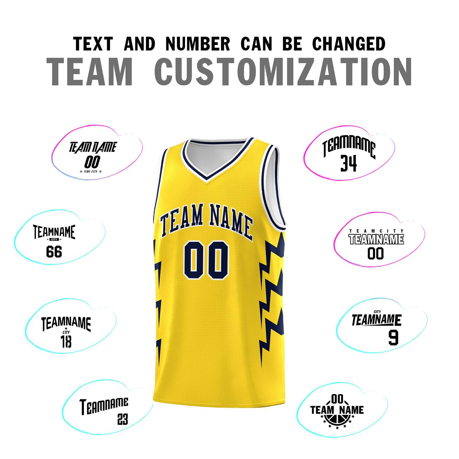 Custom Gold Side Lightning Pattern Sports Uniform Basketball Jersey