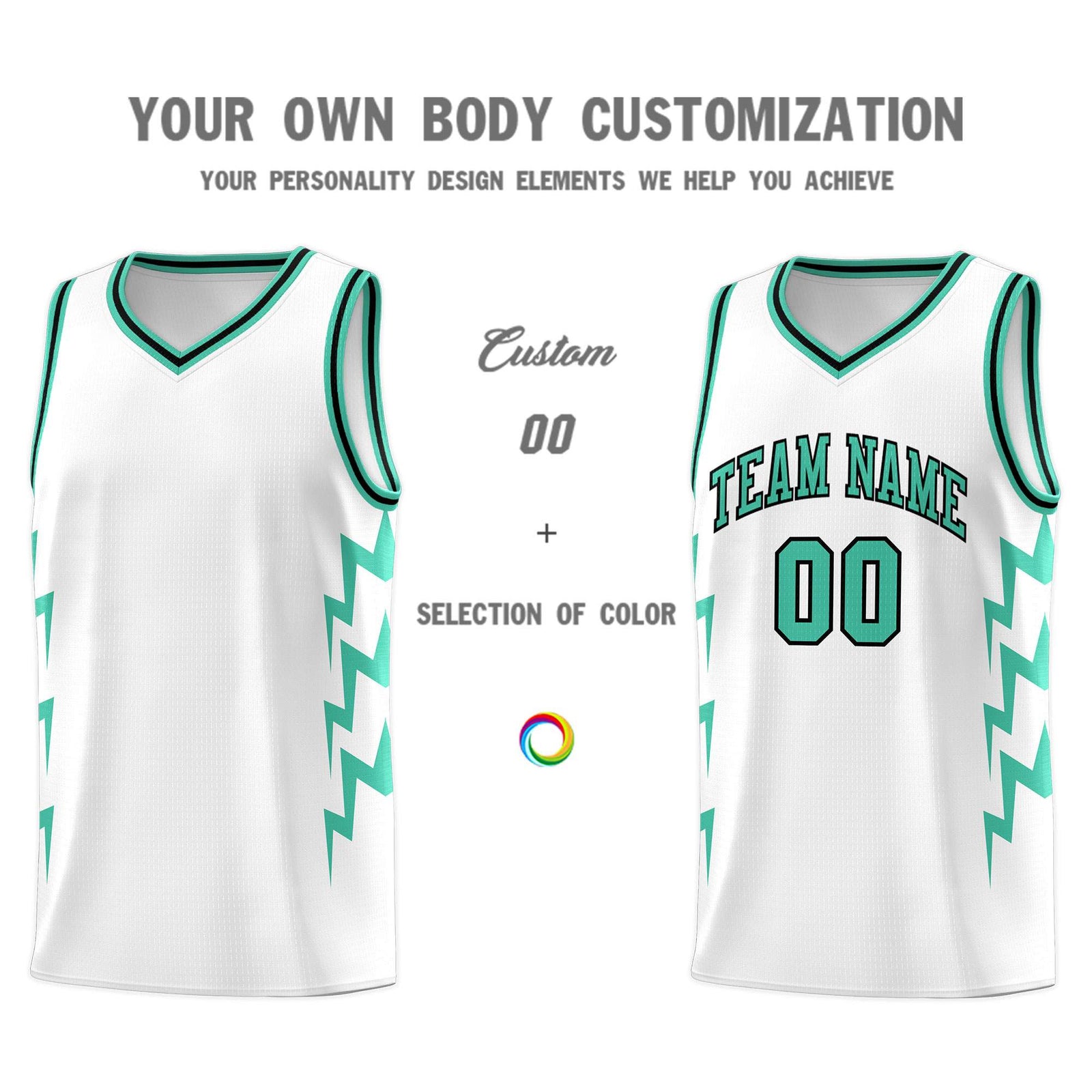 Custom White Side Lightning Pattern Sports Uniform Basketball Jersey