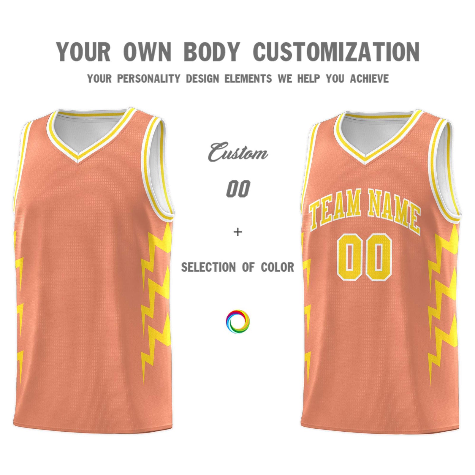 Custom Orange Side Lightning Pattern Sports Uniform Basketball Jersey