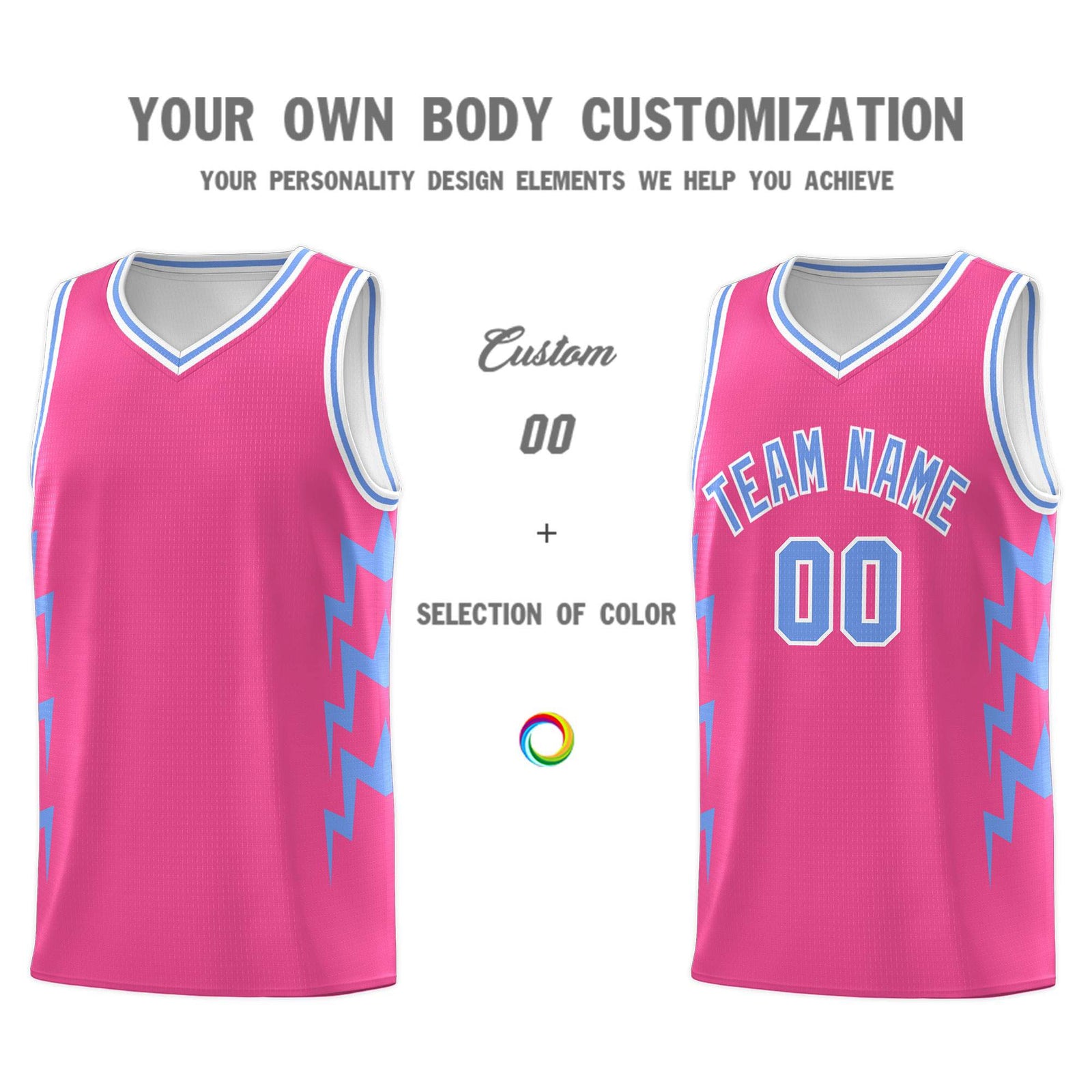Custom Pink Side Lightning Pattern Sports Uniform Basketball Jersey