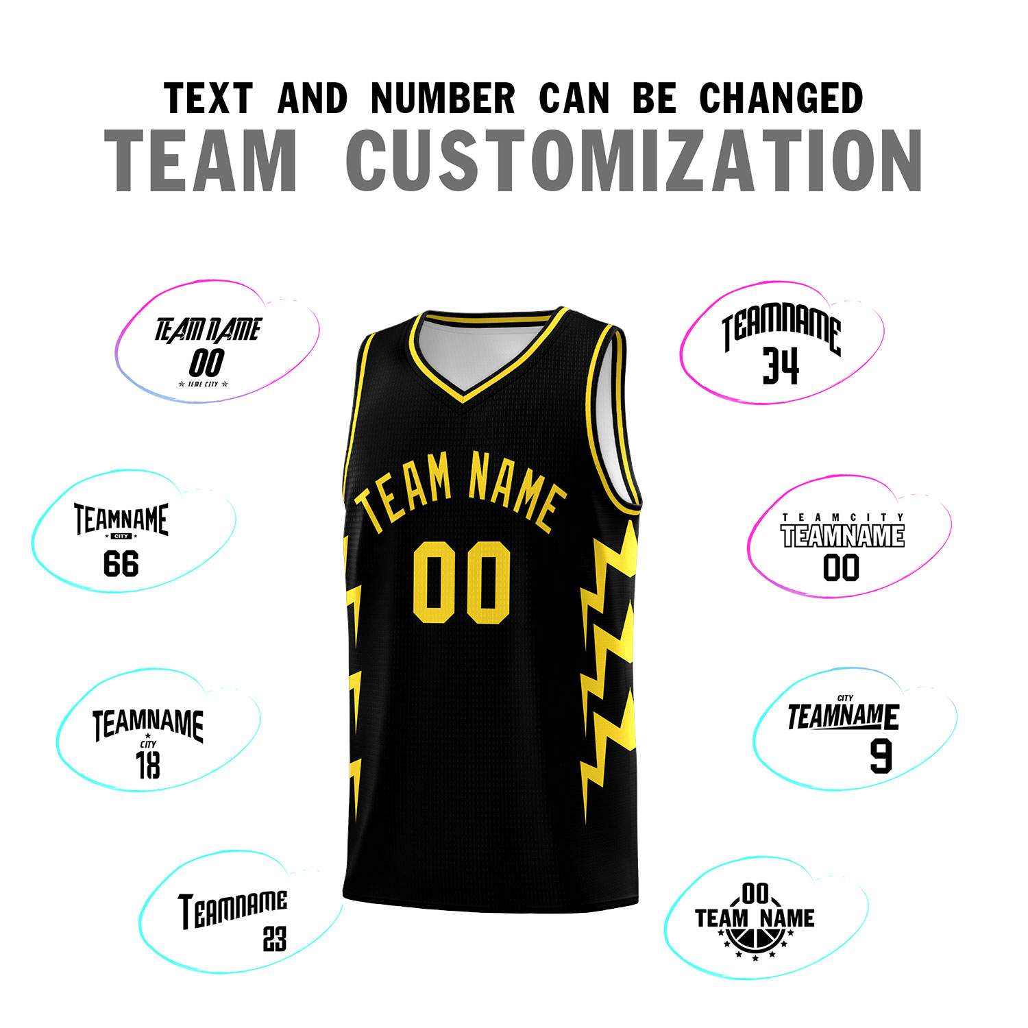 Custom Black Side Lightning Pattern Sports Uniform Basketball Jersey