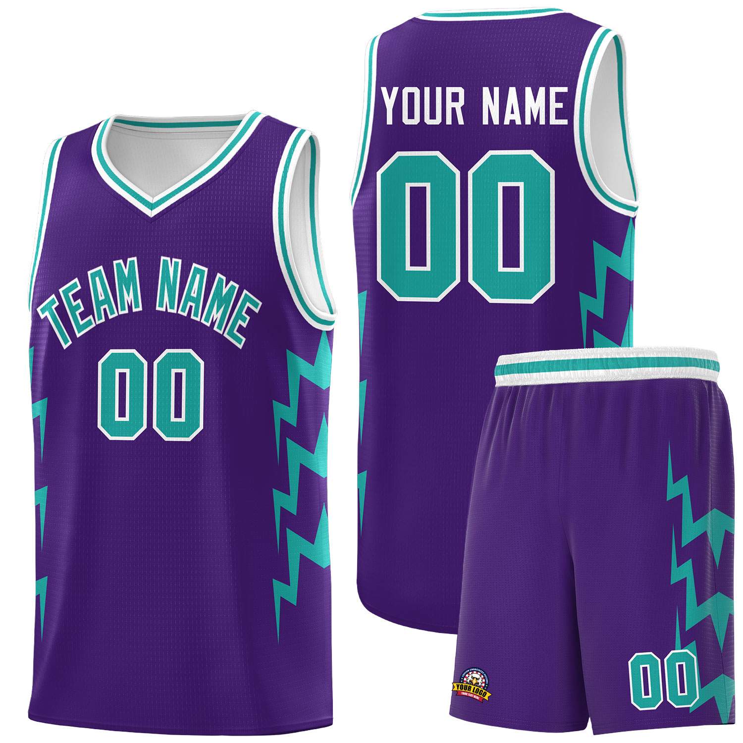 Custom Purple Side Lightning Pattern Sports Uniform Basketball Jersey