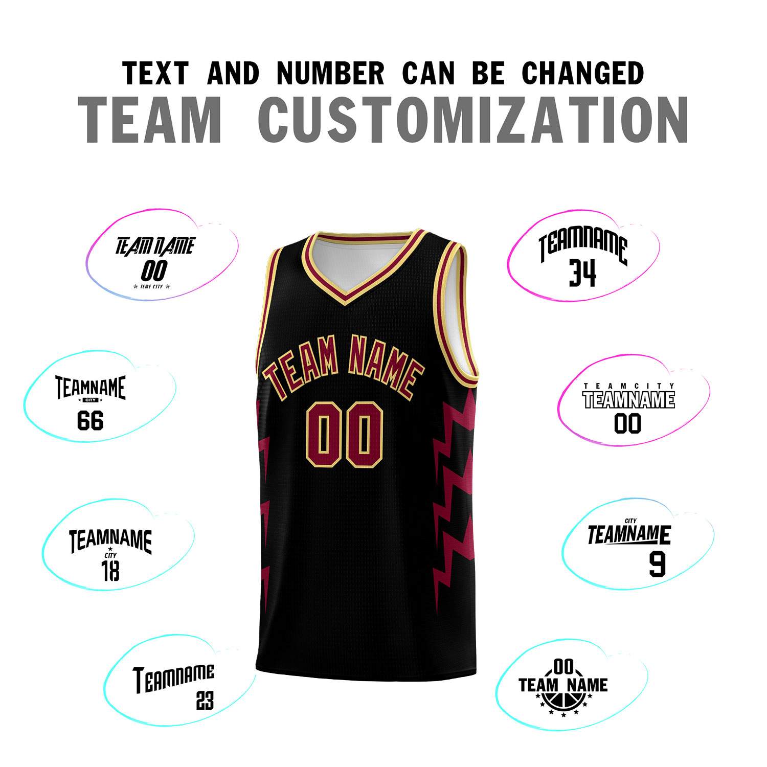 Custom Black Side Lightning Pattern Sports Uniform Basketball Jersey