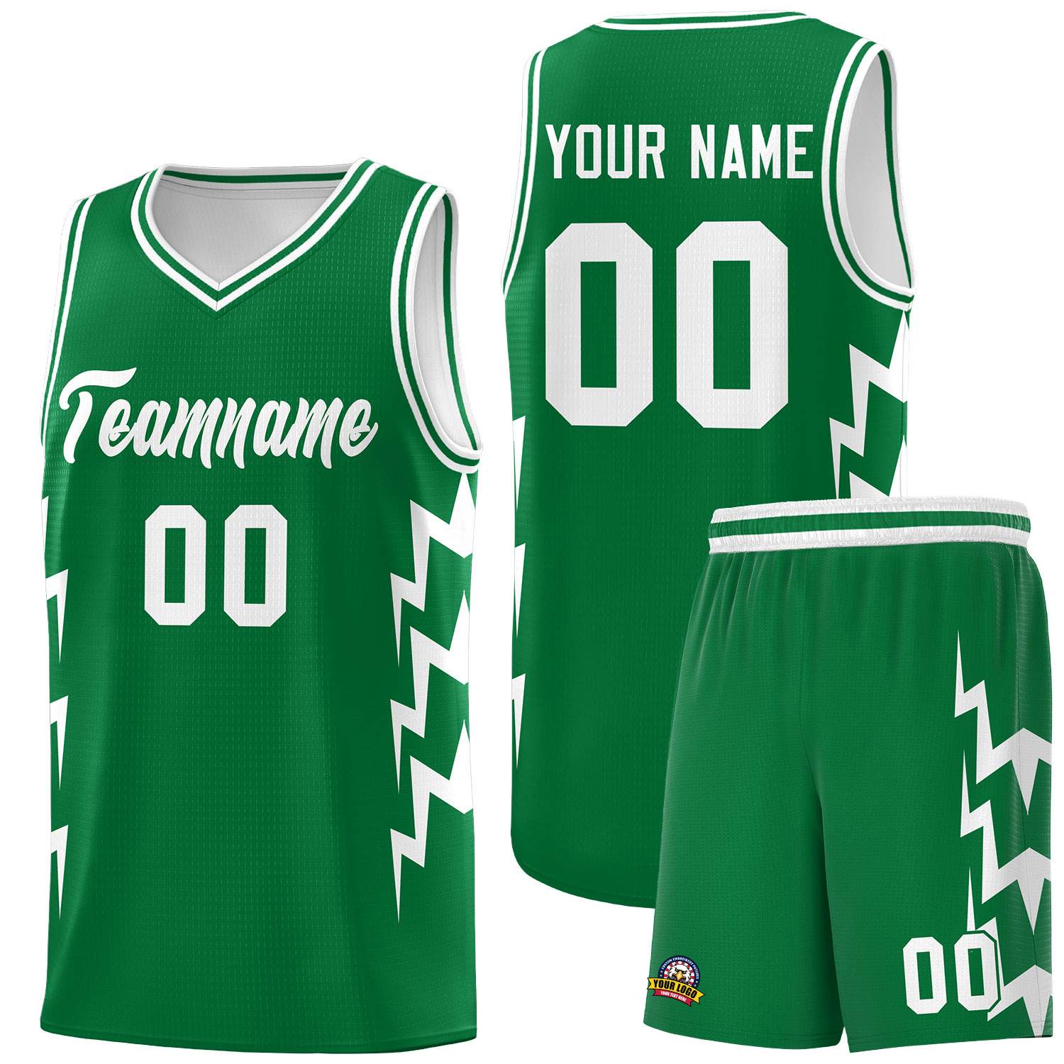 Custom Kelly Green Side Lightning Pattern Sports Uniform Basketball Jersey