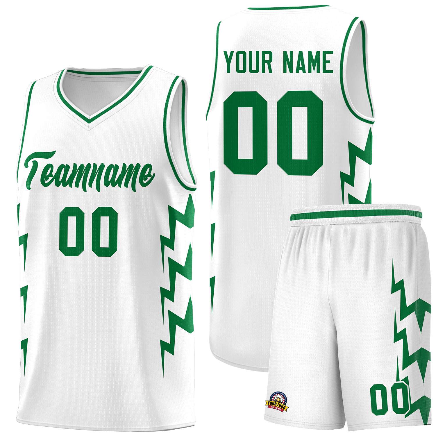 Custom White Side Lightning Pattern Sports Uniform Basketball Jersey