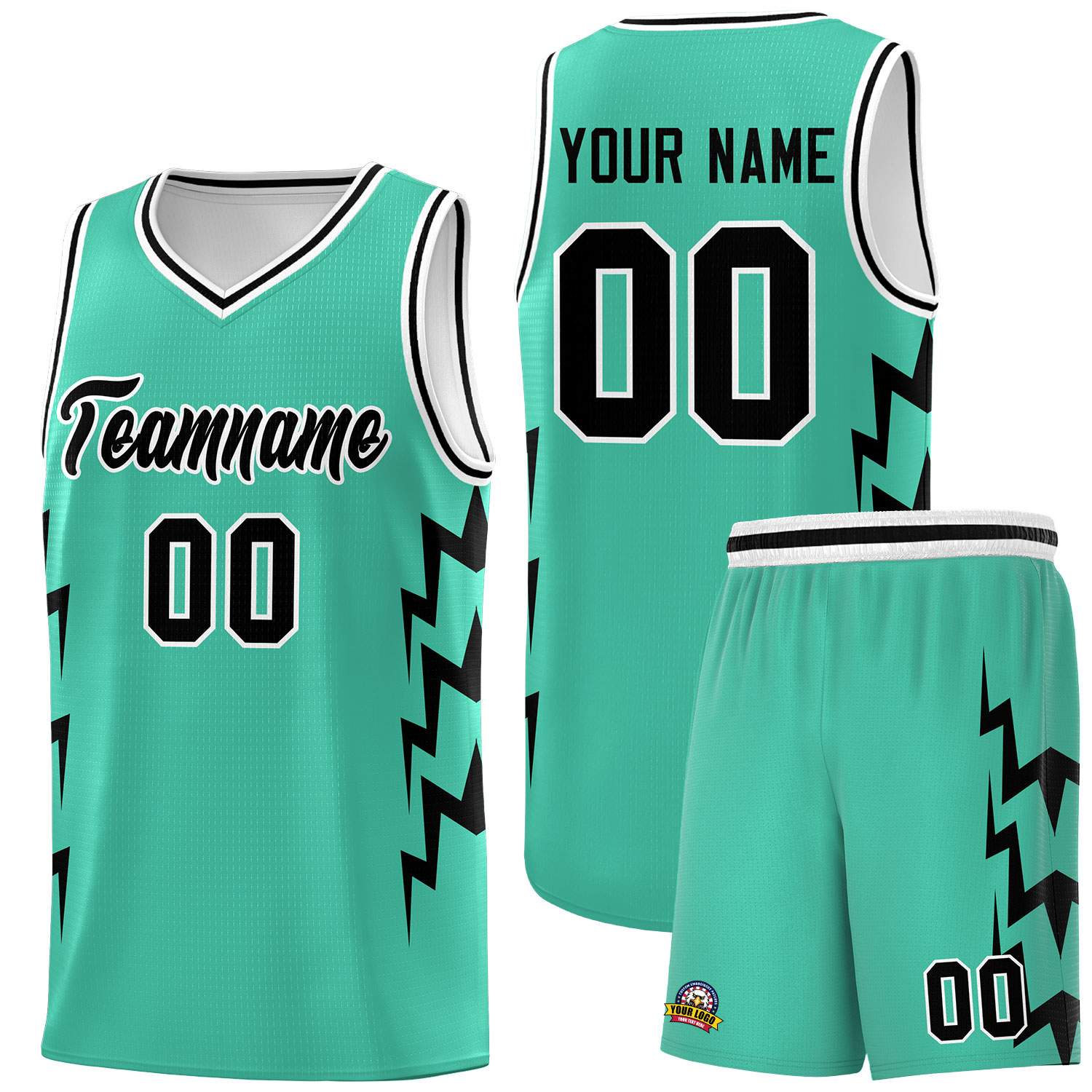 Custom Bright Green Side Lightning Pattern Sports Uniform Basketball Jersey
