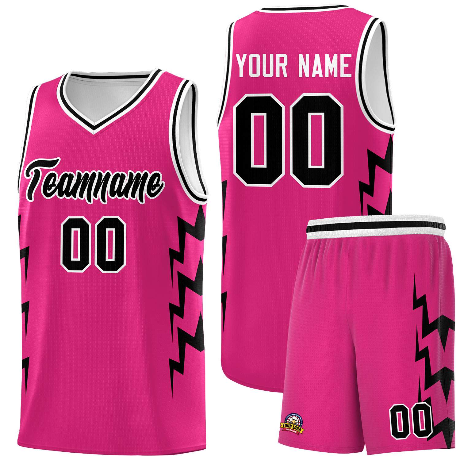Custom Pink Side Lightning Pattern Sports Uniform Basketball Jersey