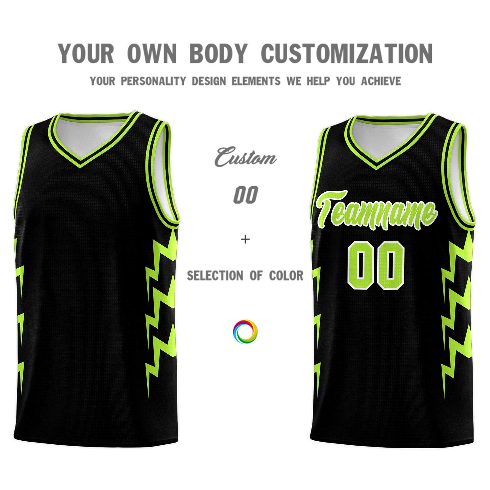 Custom Black Side Lightning Pattern Sports Uniform Basketball Jersey