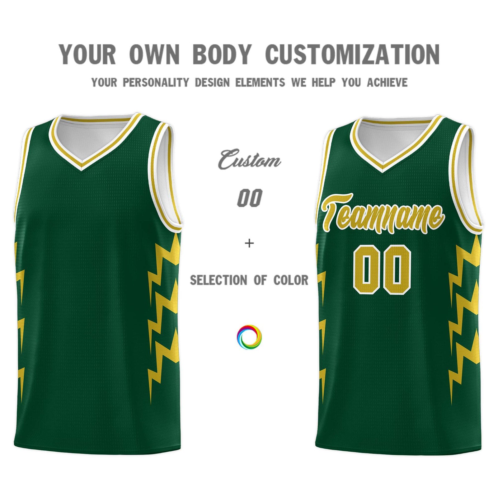 Custom Hunter Green Side Lightning Pattern Sports Uniform Basketball Jersey