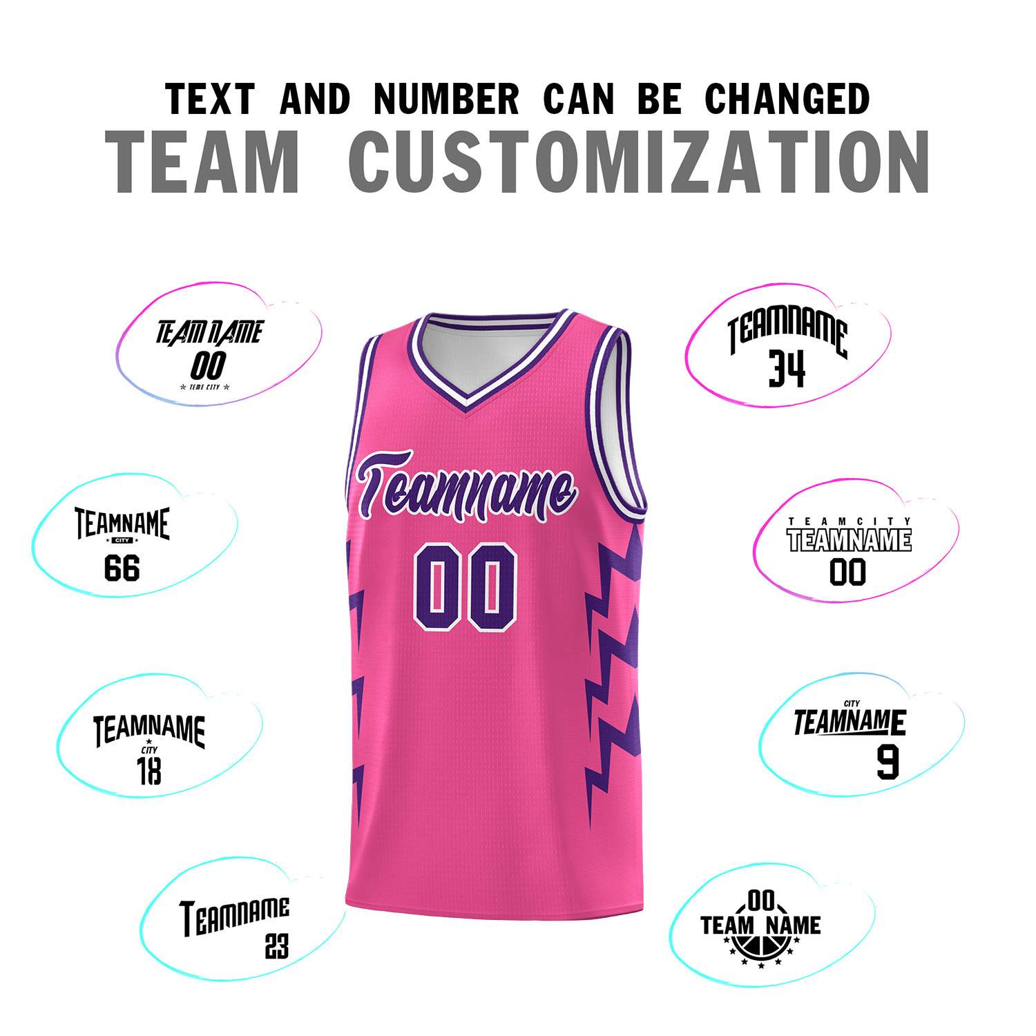 Custom Pink Side Lightning Pattern Sports Uniform Basketball Jersey