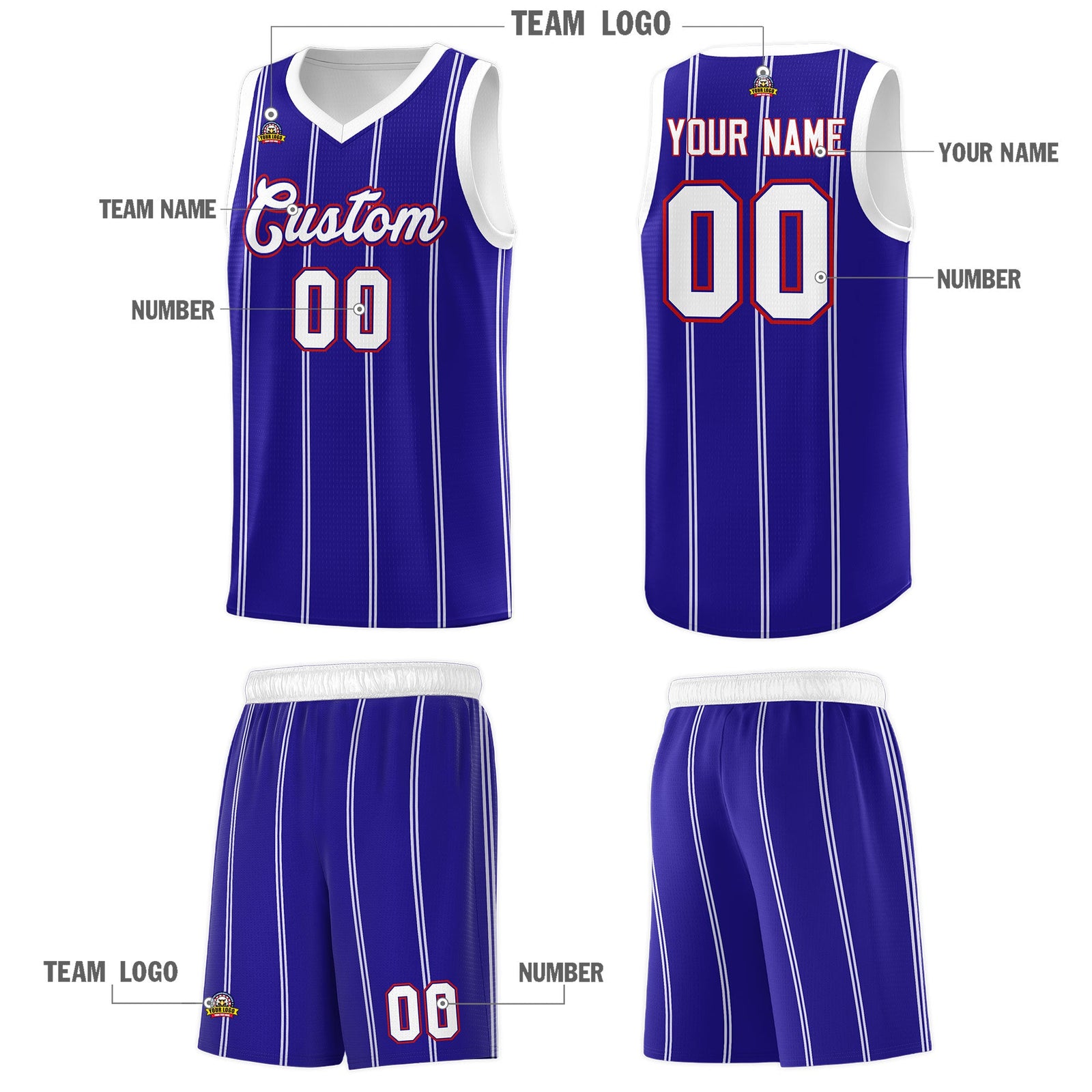 Custom Royal Blue White Red Vertical Stripes Single Sided Sets Basketball Jersey | For Men,Stitched,Perfect for Training,Add Name and Numbern | KXKSHOP