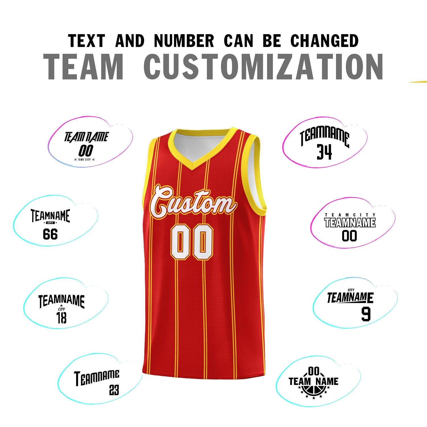 Custom Red Gold White Vertical Stripes Single Sided Sets Basketball Jersey | For Men,Stitched,Perfect for Training,Add Name and Numbern | KXKSHOP