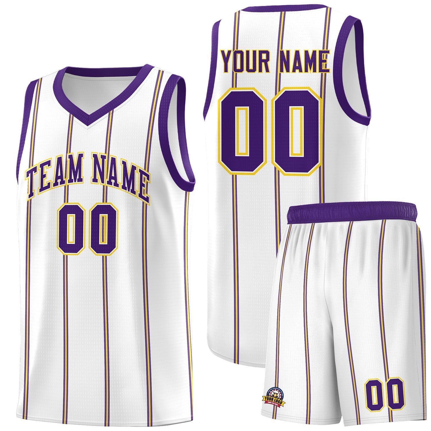 Custom White Purple Gold Vertical Stripes Single Sided Sets Basketball Jersey | For Men,Stitched,Perfect for Training,Add Name and Numbern | KXKSHOP