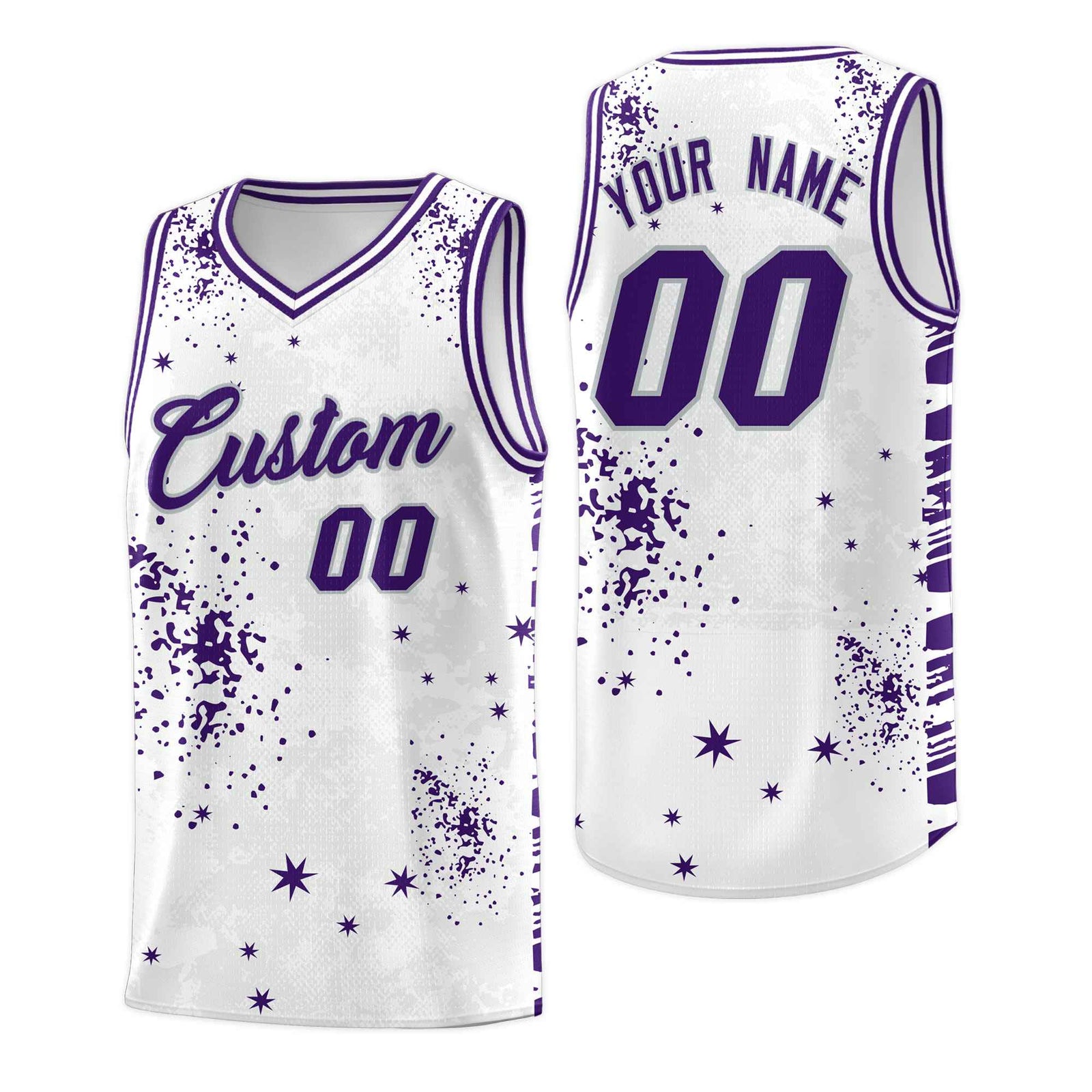 Custom White Purple Vice Burst Galactic Graffiti Moisture-Wicking Basketball Jersey