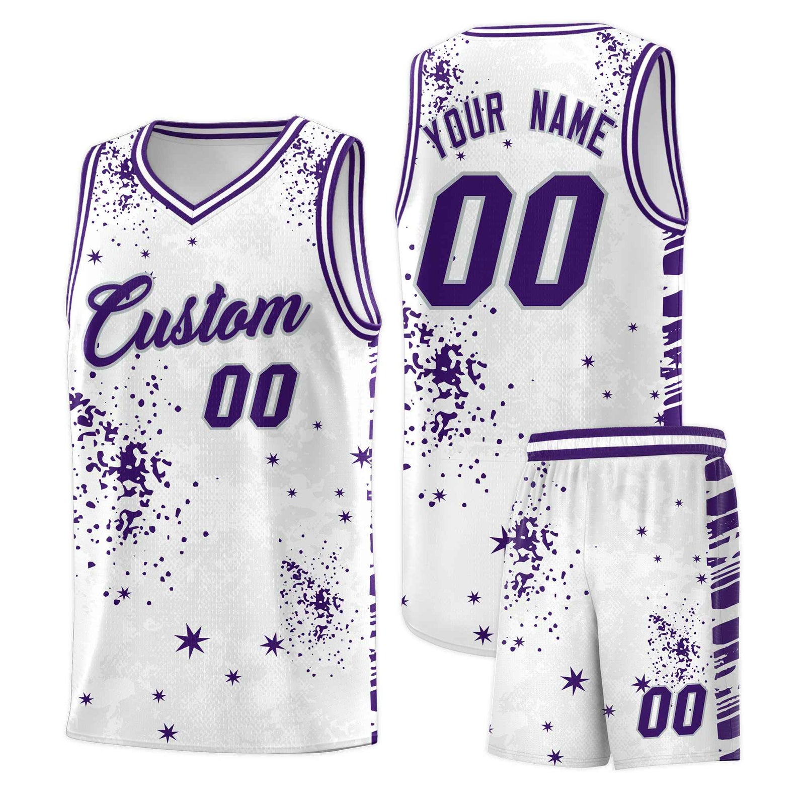 Custom White Purple Vice Burst Galactic Graffiti Moisture-Wicking Basketball Jersey