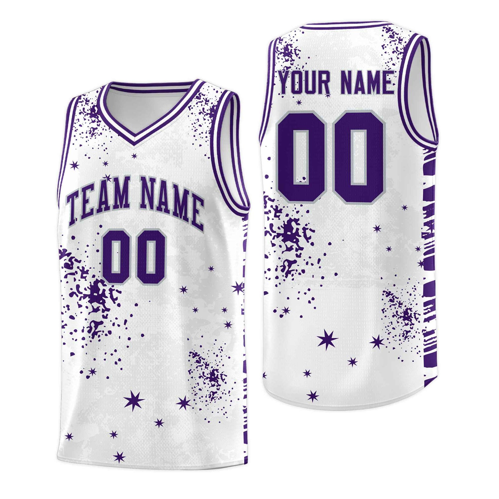Custom White Purple Vice Burst Galactic Graffiti Moisture-Wicking Basketball Jersey
