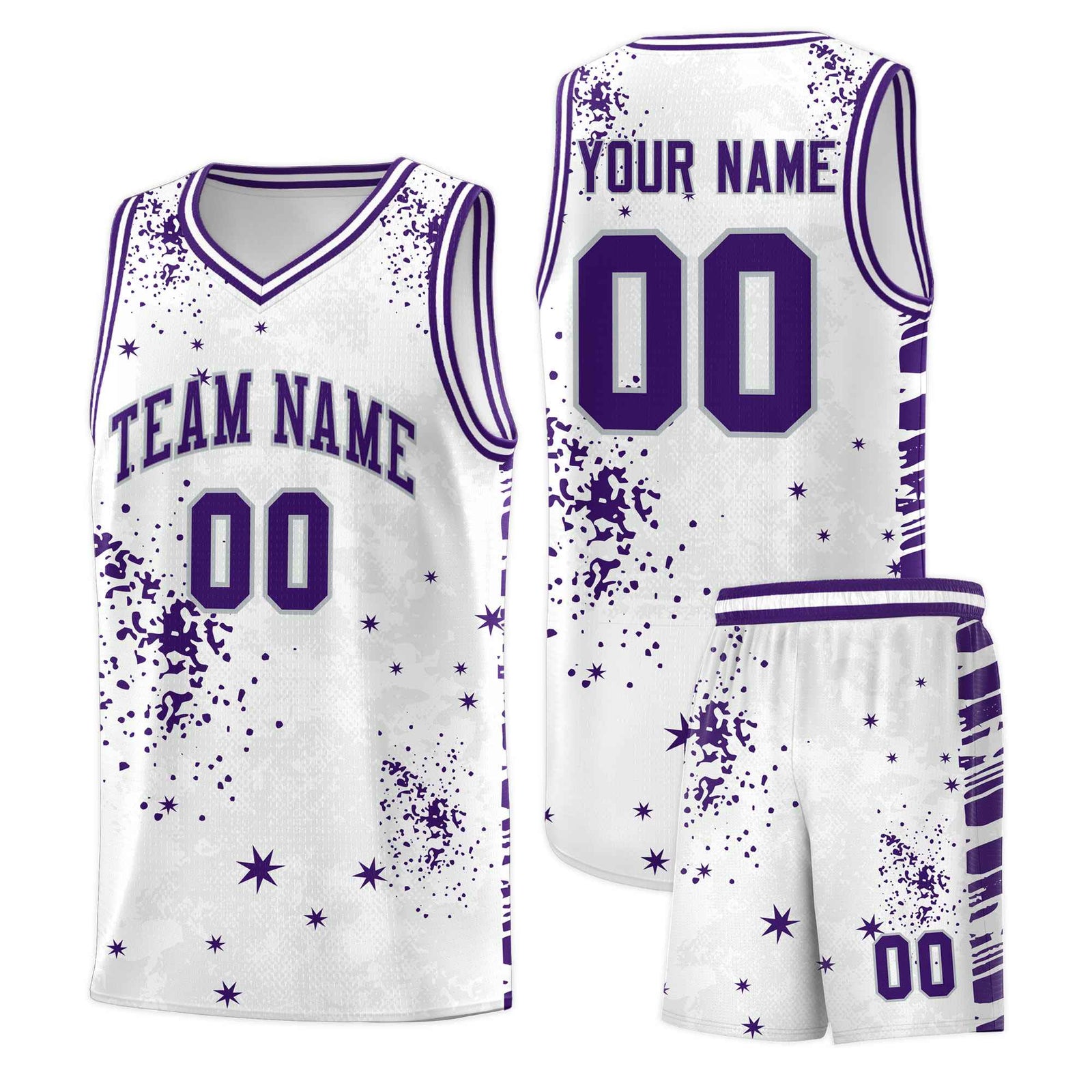 Custom White Purple Vice Burst Galactic Graffiti Moisture-Wicking Basketball Jersey