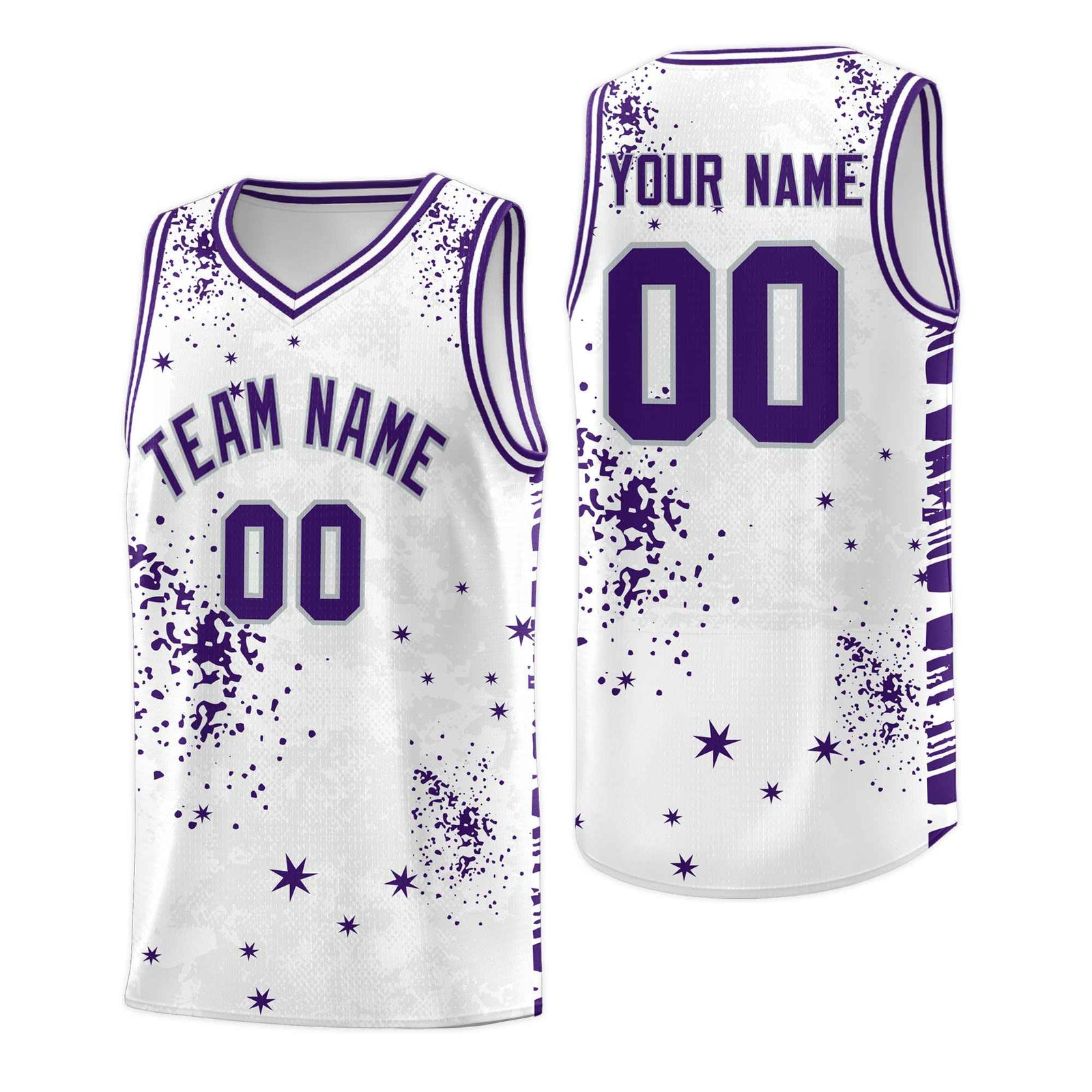 Custom White Purple Vice Burst Galactic Graffiti Moisture-Wicking Basketball Jersey