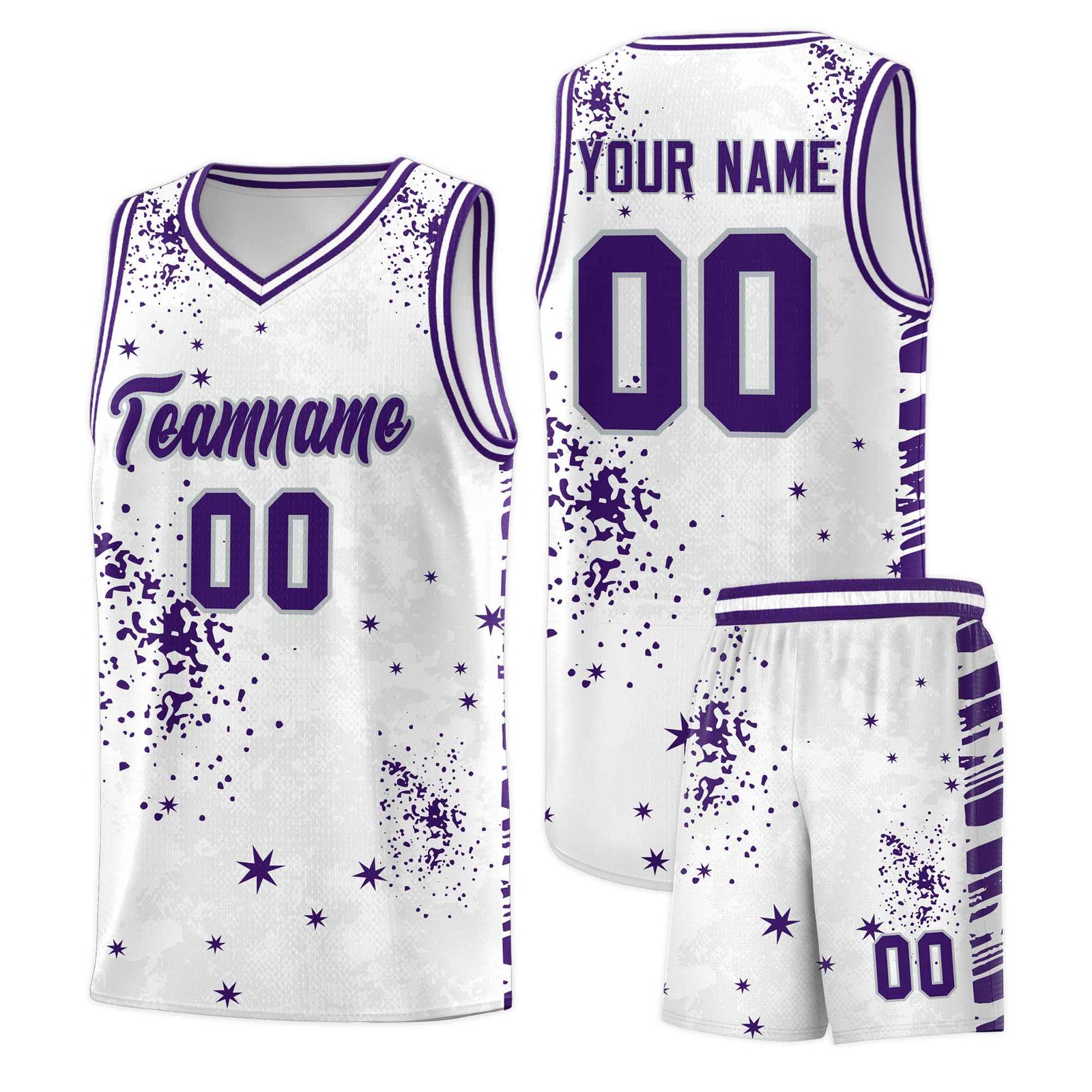 Custom White Purple Vice Burst Galactic Graffiti Moisture-Wicking Basketball Jersey