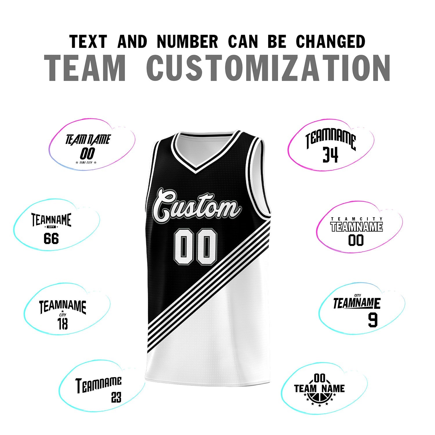 Custom Black White Diagonal Stripes Color Block Sets Basketball Jersey | For Men,For Youth,Sublimation Printed,Perfect for Training,Perfect for Teams | KXKSHOP
