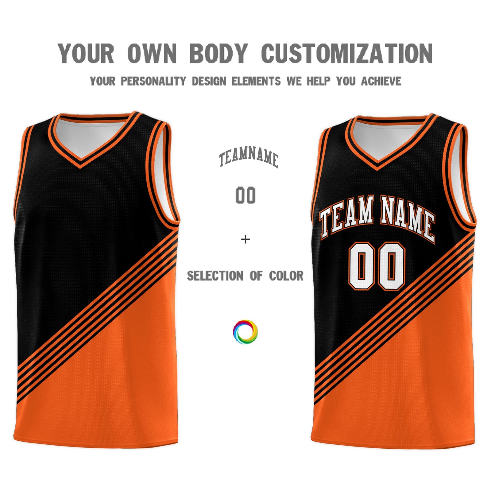 Custom Black Orange Diagonal Stripes Color Block Sets Basketball Jersey | For Men,For Youth,Sublimation Printed,Perfect for Training,Perfect for Teams | KXKSHOP