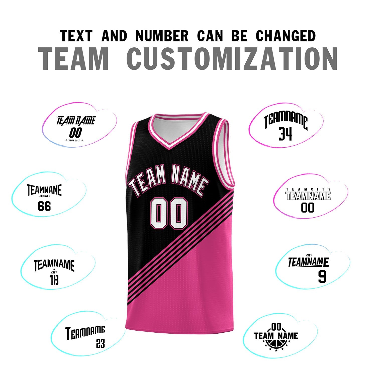 Custom Black Pink White Diagonal Stripes Color Block Sets Basketball Jersey | For Men,For Youth,Sublimation Printed,Perfect for Training,Perfect for Teams | KXKSHOP