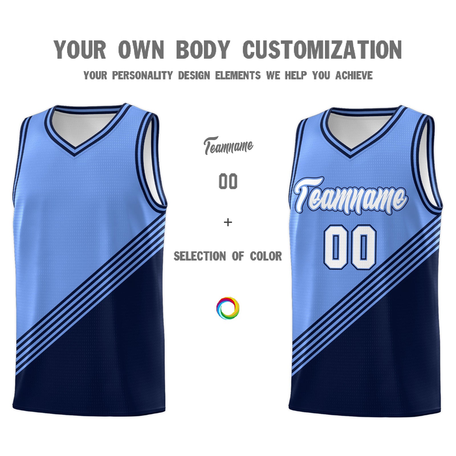 Custom Light Blue Navy Diagonal Stripes Color Block Sets Basketball Jersey | For Men,For Youth,Sublimation Printed,Perfect for Training,Perfect for Teams | KXKSHOP