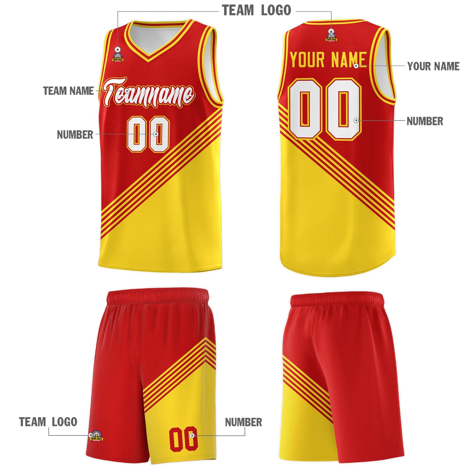 Custom Red Gold Diagonal Stripes Color Block Sets Basketball Jersey | For Men,For Youth,Sublimation Printed,Perfect for Training,Perfect for Teams | KXKSHOP
