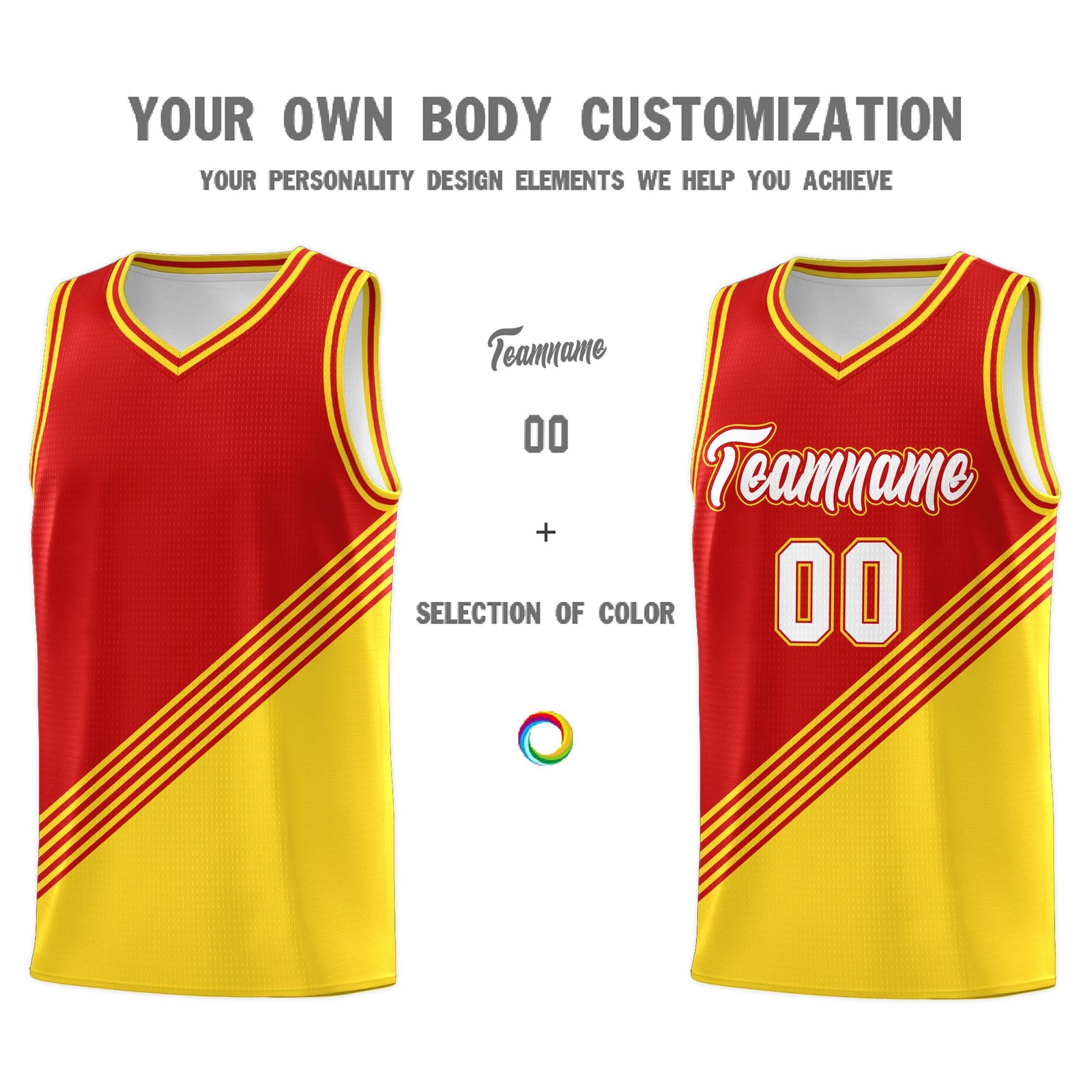 Custom Red Gold Diagonal Stripes Color Block Sets Basketball Jersey | For Men,For Youth,Sublimation Printed,Perfect for Training,Perfect for Teams | KXKSHOP