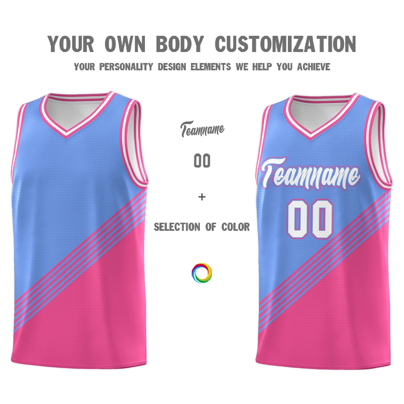 Custom Light Blue Pink White Diagonal Stripes Color Block Sets Basketball Jersey | For Men,For Youth,Sublimation Printed,Perfect for Training,Perfect for Teams | KXKSHOP