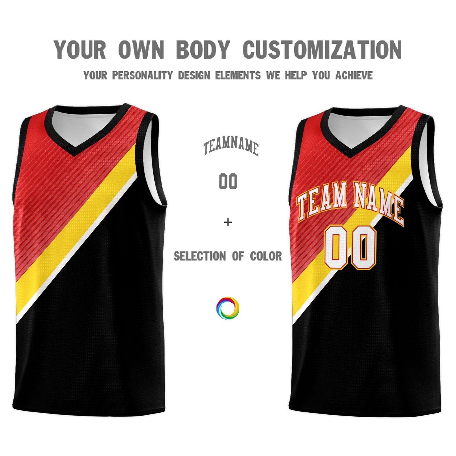 Custom Red Gold Black Diagonal Stripes Color Block Sets Basketball Jersey | For Men,Perfect for Teams,Perfect for Coaches,Sublimation Printed,For Kid,For Youth | KXKSHOP
