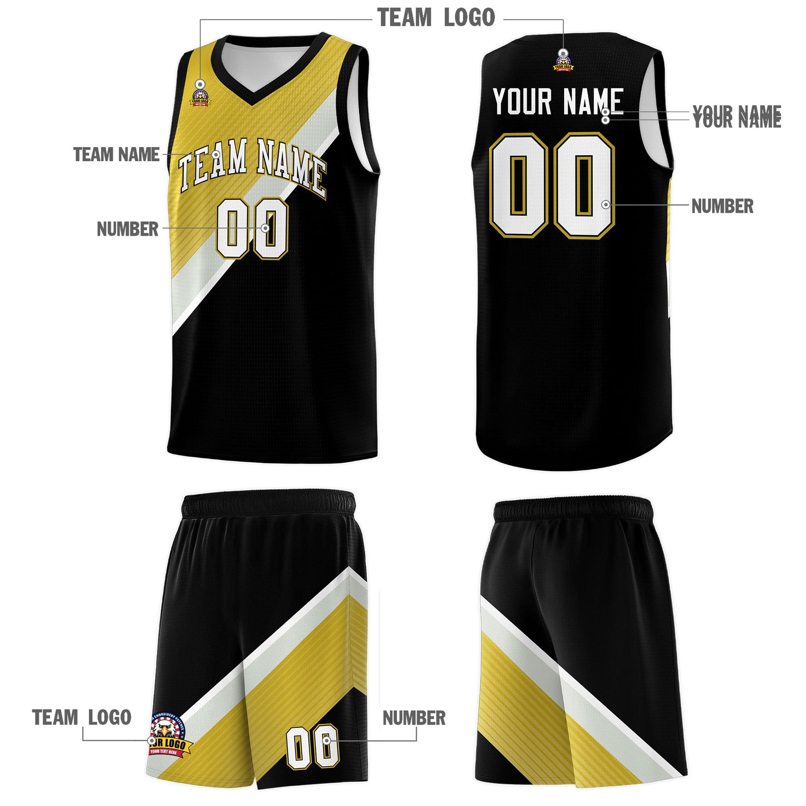 Custom Black Old Gold Gray Diagonal Stripes Color Block Sets Basketball Jersey | For Men,Perfect for Teams,Perfect for Coaches,Sublimation Printed,For Kid,For Youth | KXKSHOP