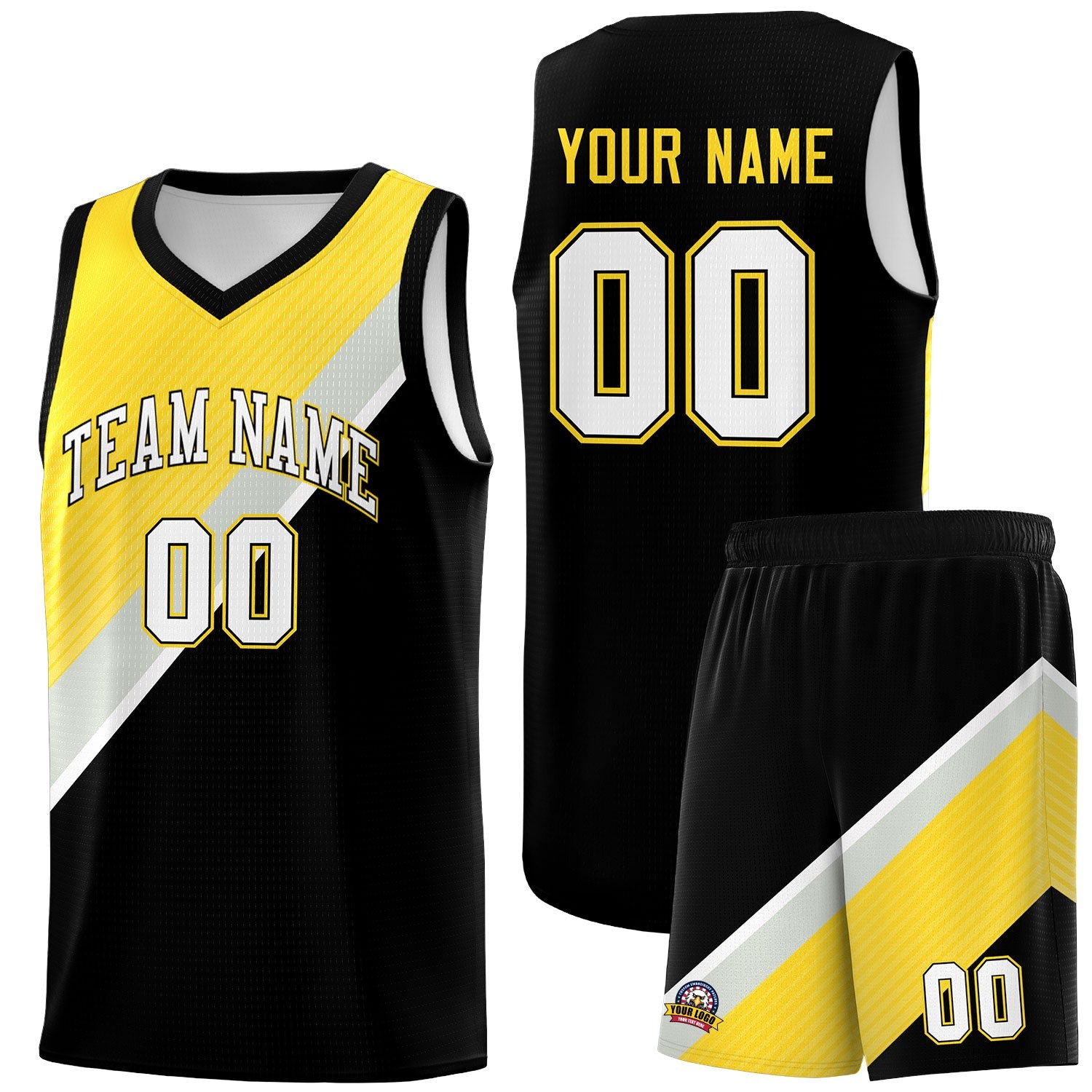 Custom Black Gold Gray Diagonal Stripes Color Block Sets Basketball Jersey | For Men,Perfect for Teams,Perfect for Coaches,Sublimation Printed,For Kid,For Youth | KXKSHOP