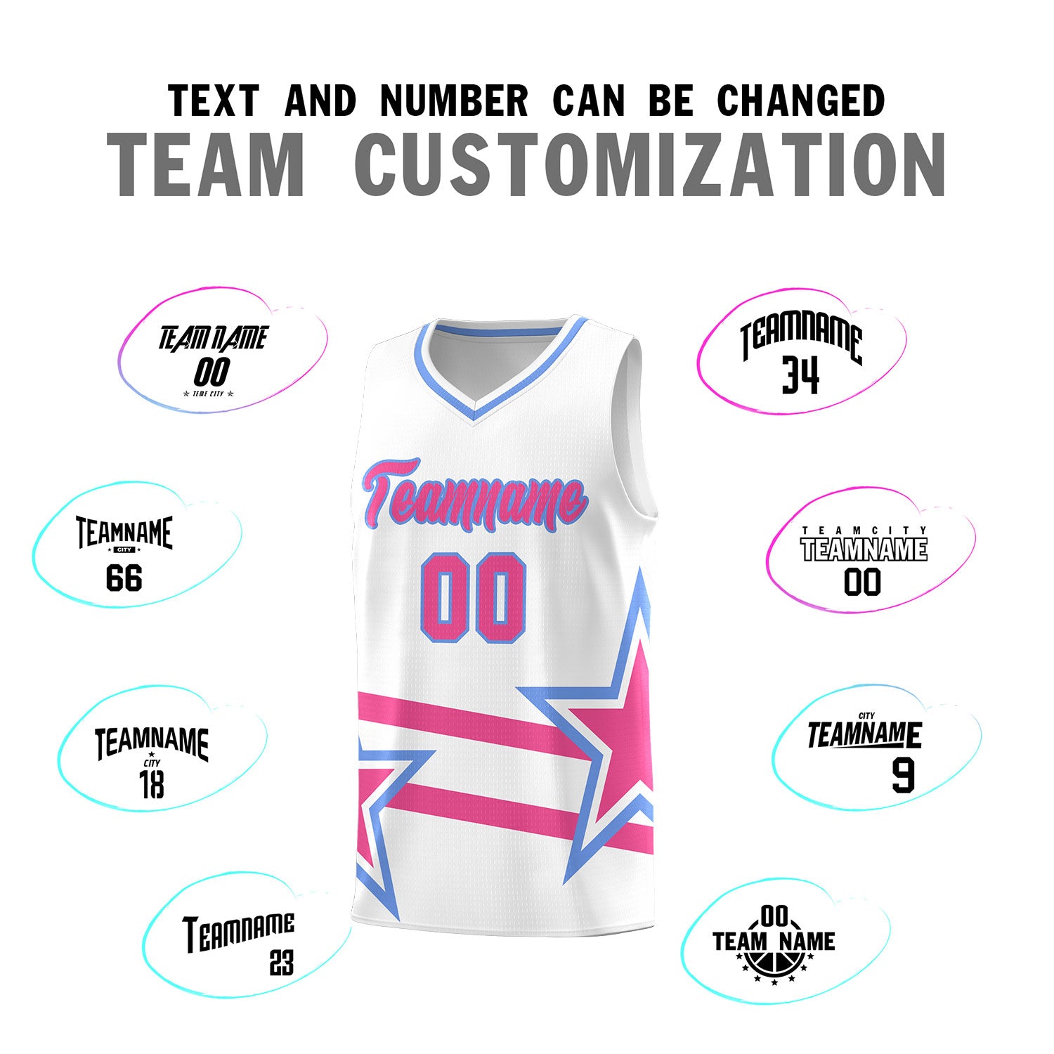 Custom White Basketball Kits With Pink Star Pattern And Double Lines