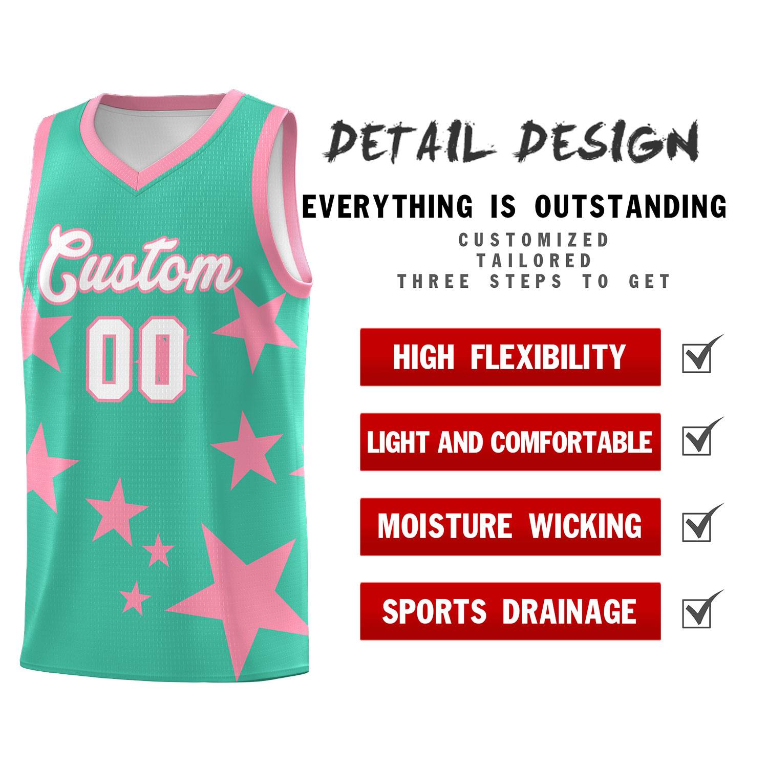 Custom Bright Green Light Pink Graffiti Pattern Star Print Basketball Kits Sets