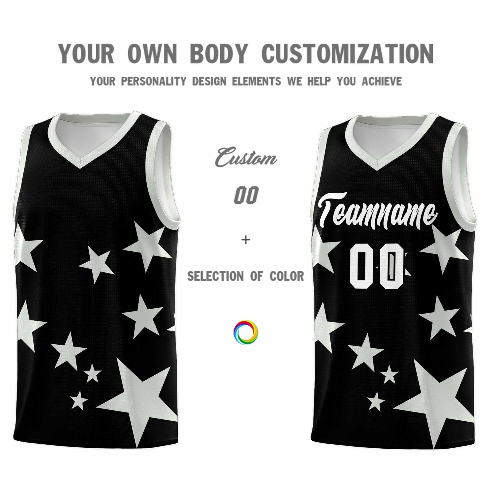 Custom Black Gray Graffiti Pattern Star Print Basketball Kits Sets