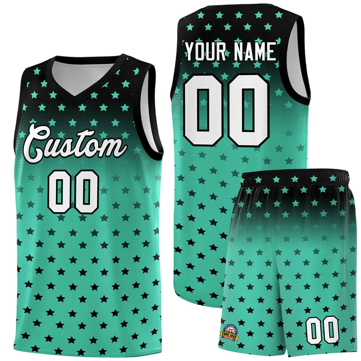 Custom Black Bright Green Gradient Start Pattern Basketball Jersey Sets