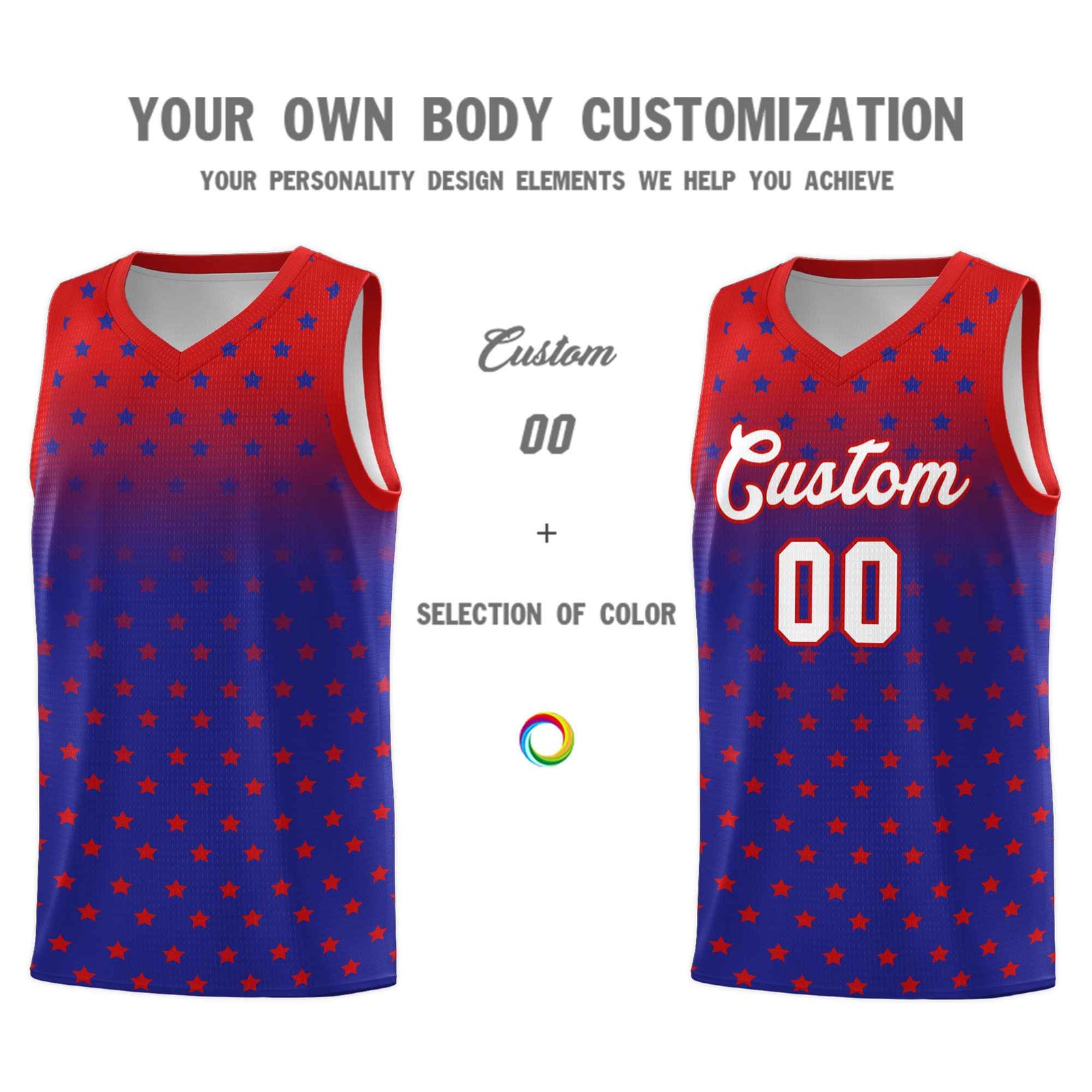 Custom Red Royal Gradient Start Pattern Basketball Jersey Sets
