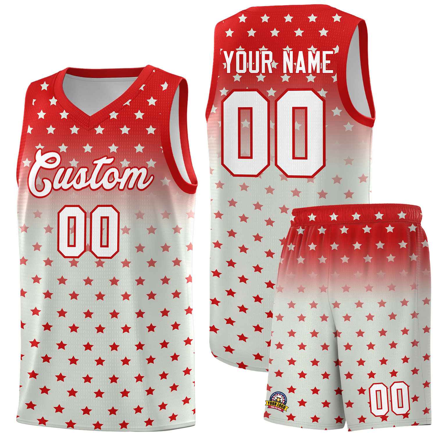 Custom Red Gray Gradient Start Pattern Basketball Jersey Sets
