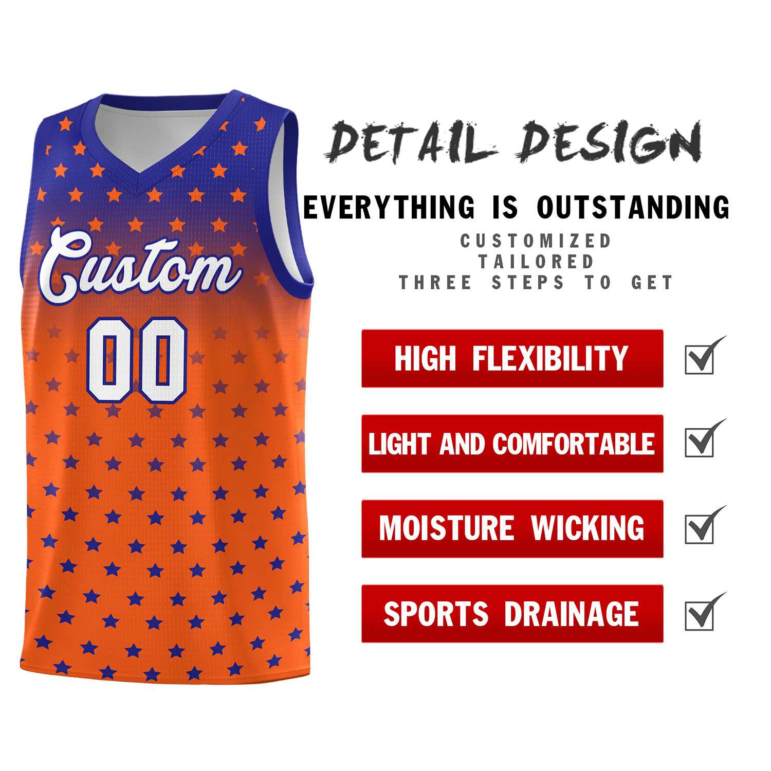 Custom Royal Orange Gradient Start Pattern Basketball Jersey Sets
