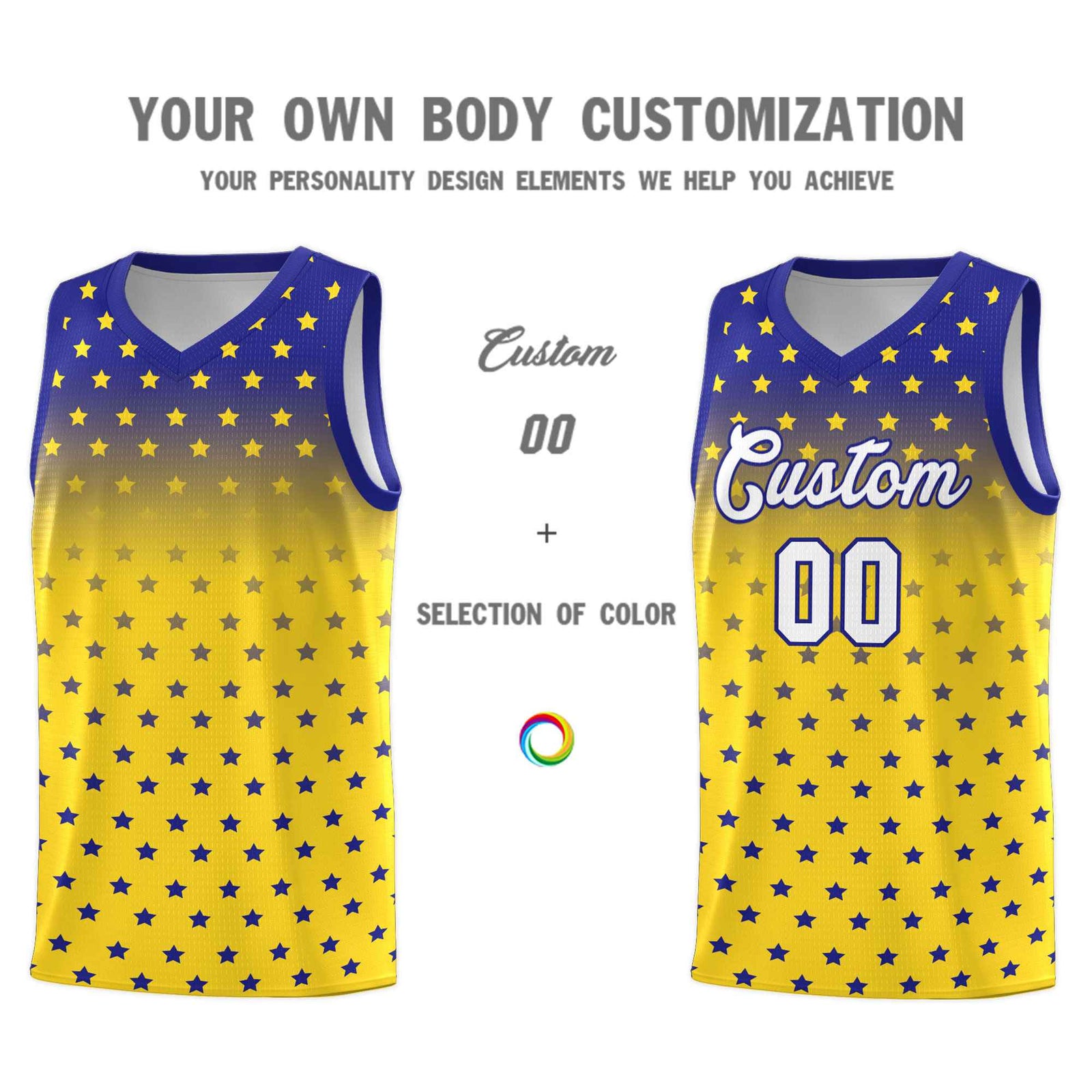 Custom Royal Gold Gradient Start Pattern Basketball Jersey Sets