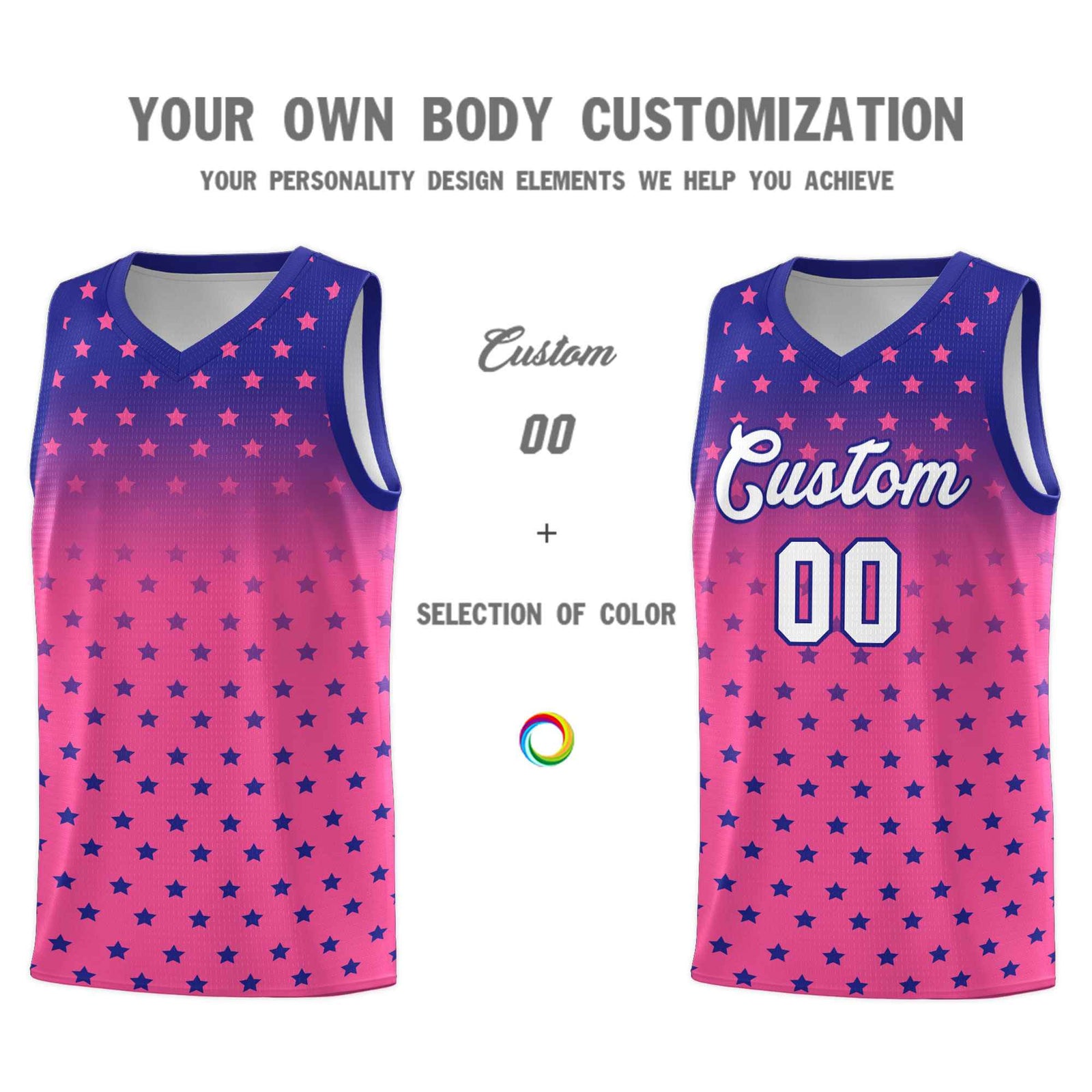 Custom Royal Pink Gradient Start Pattern Basketball Jersey Sets