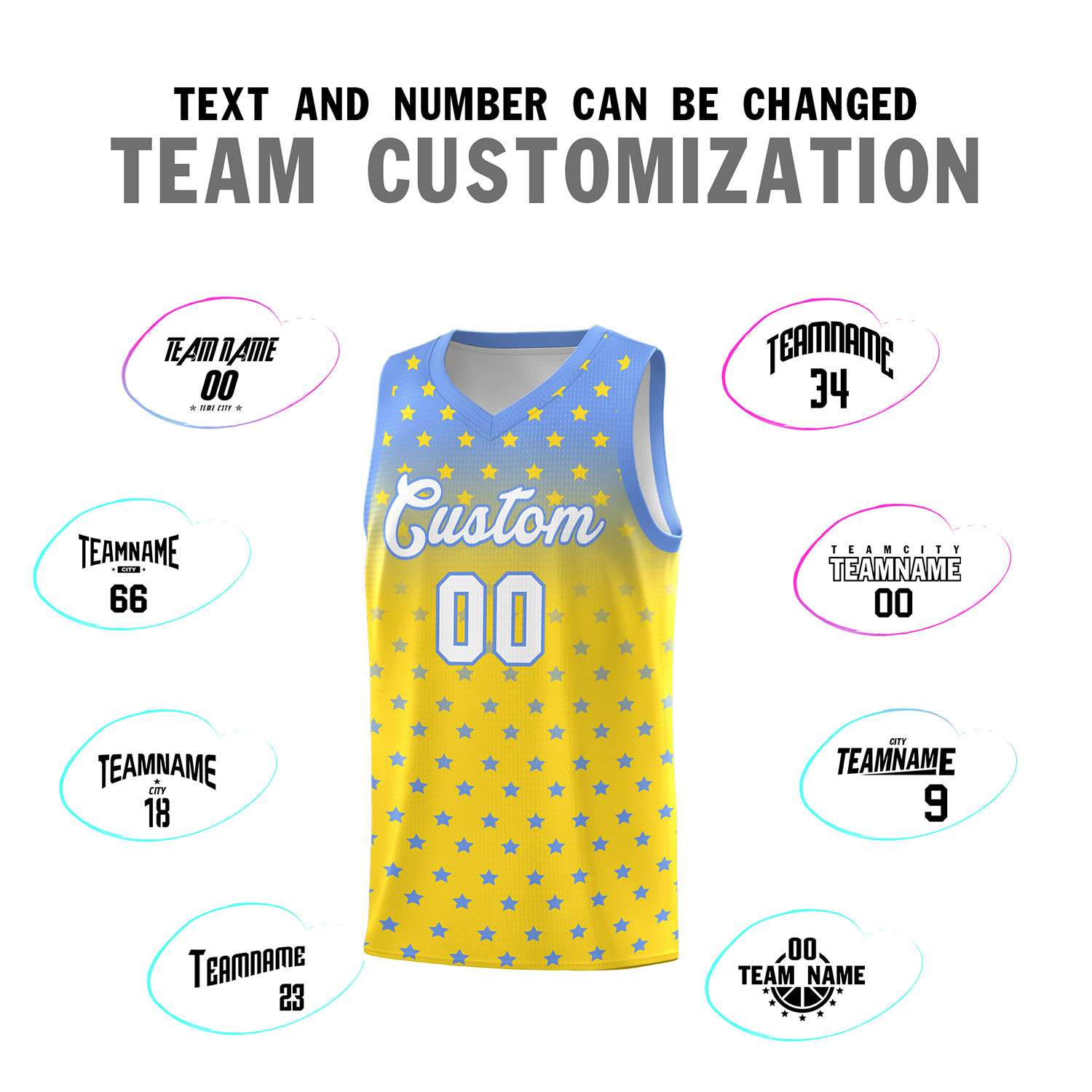 Custom Light Blue Gold Gradient Start Pattern Basketball Jersey Sets