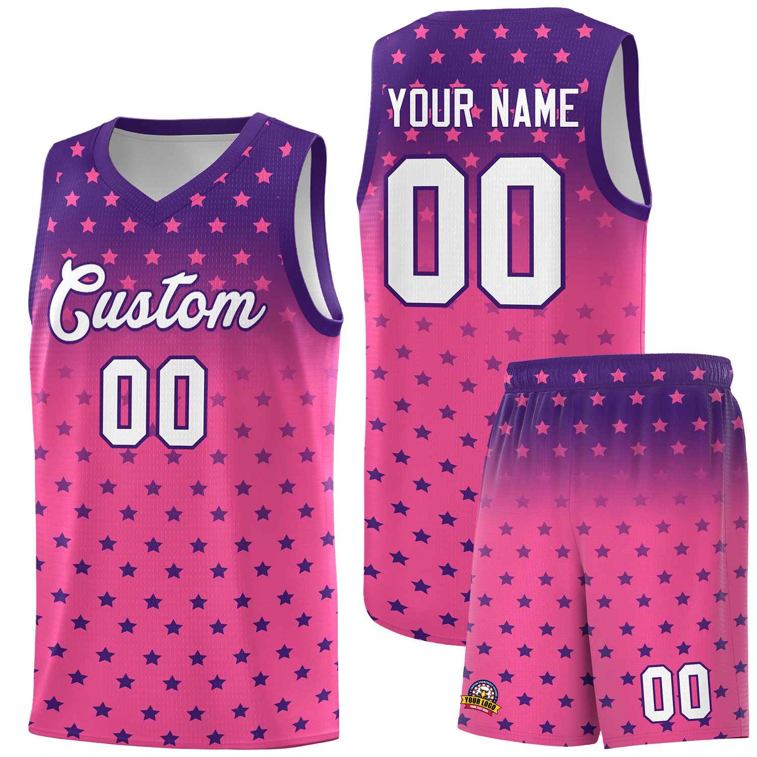 Custom Purple Pink Gradient Start Pattern Basketball Jersey Sets