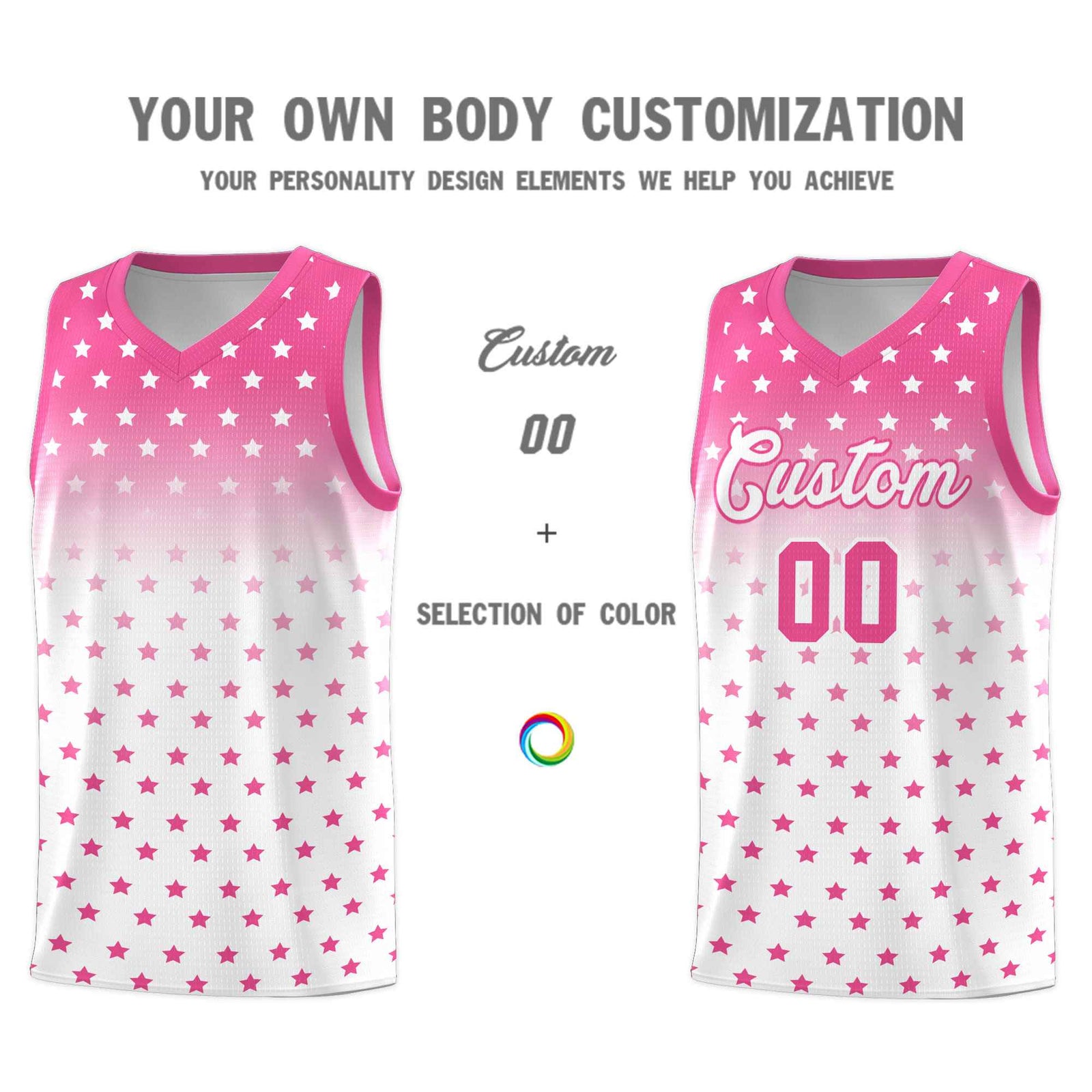 Custom Pink White Gradient Start Pattern Basketball Jersey Sets