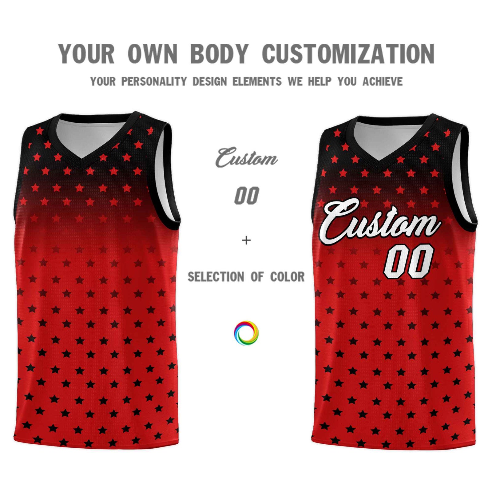 Custom Black Red Gradient Start Pattern Basketball Jersey Sets